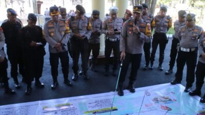 Polres Nganjuk Gelar Apel Pergeseran Pasukan Pengamanan Pengesahan Calon Warga Baru PSHT Pusat Madiun Cabang Nganjuk Tahun 2024